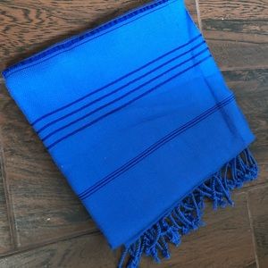 Blue Turkish bath towel beach fringe NWT